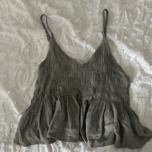 green cropped ruffle top